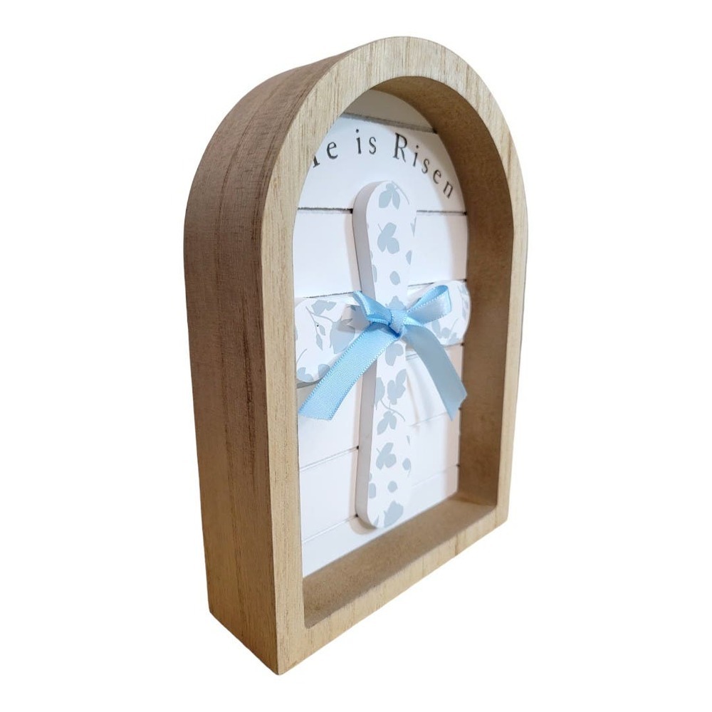 NEW "He is Risen" Blue Shadowbox Cross Wooden Home Decor (Size: 7" x 5" x 1.5") - Picture 3 of 7